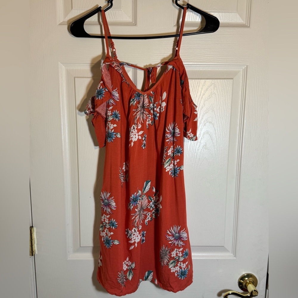 BOG COLLECTIVE Women Coral Color White Floral Mini Dress Spaghetti Strap